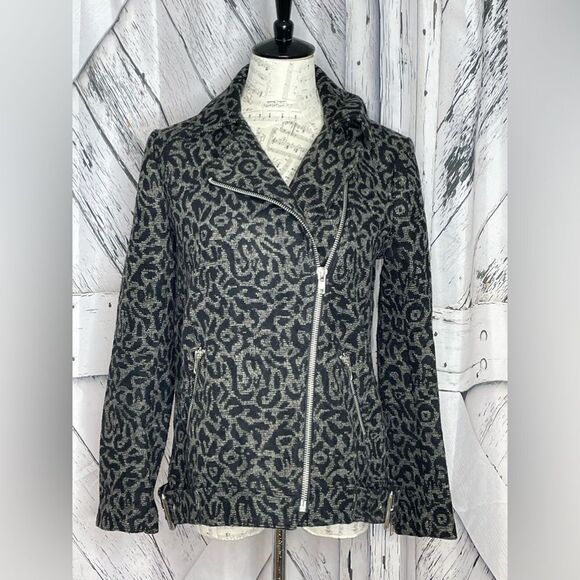 Forever 21 Leopard Animal Print Moto Jacket Black Size Small - Picture 1 of 5